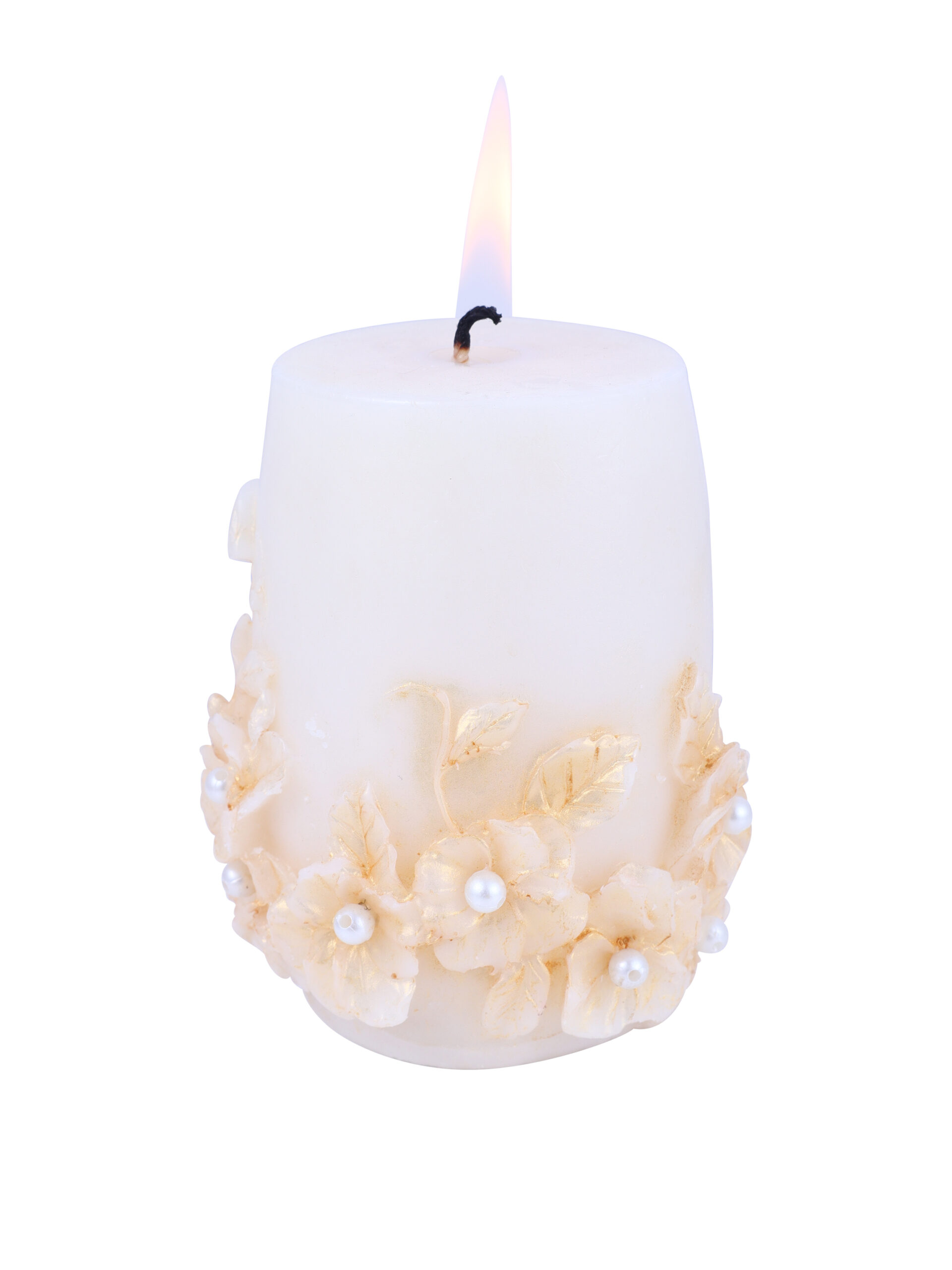 Set of 3 Golden Flower Pillar Candles